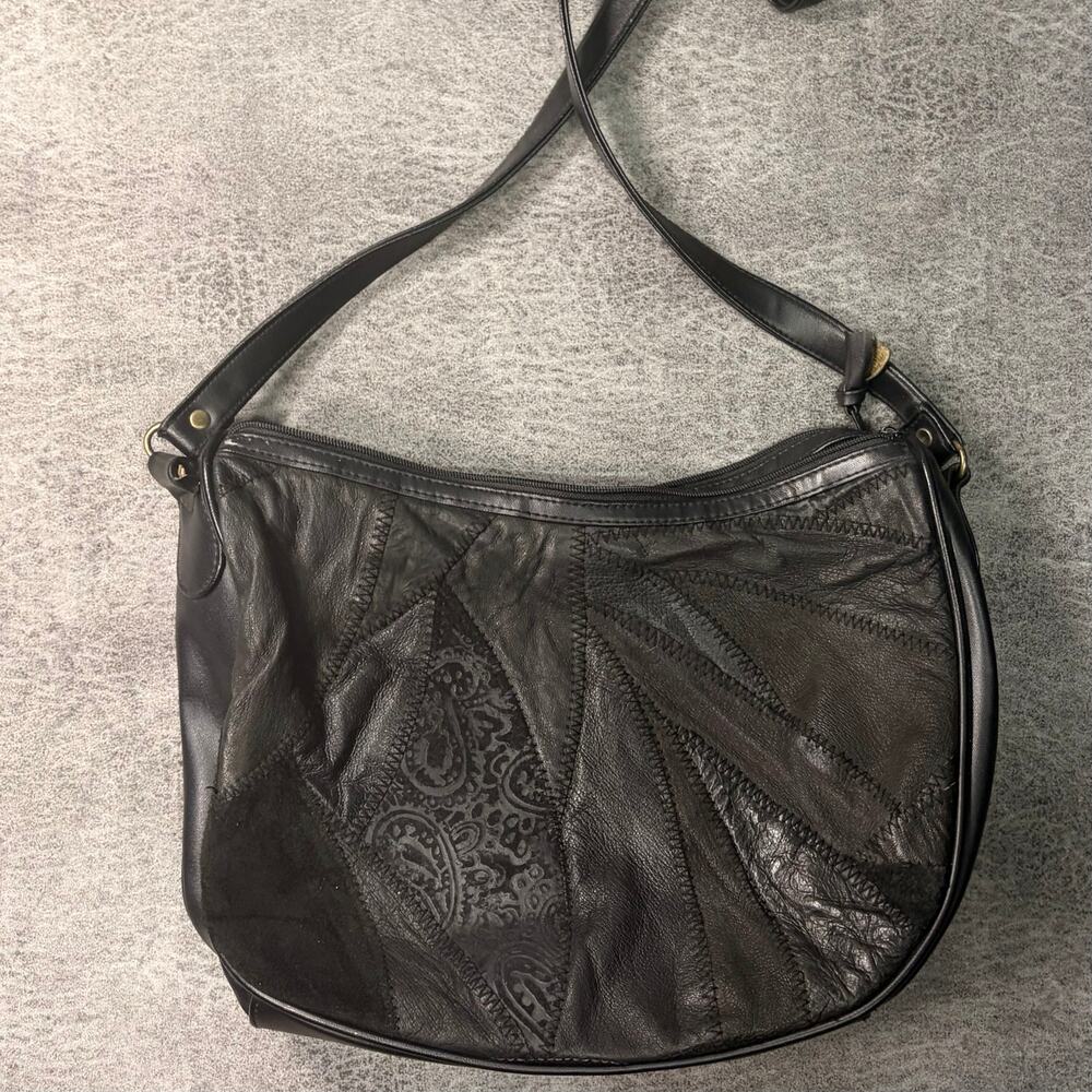 Black Leather Patchwork Shoulder Bag